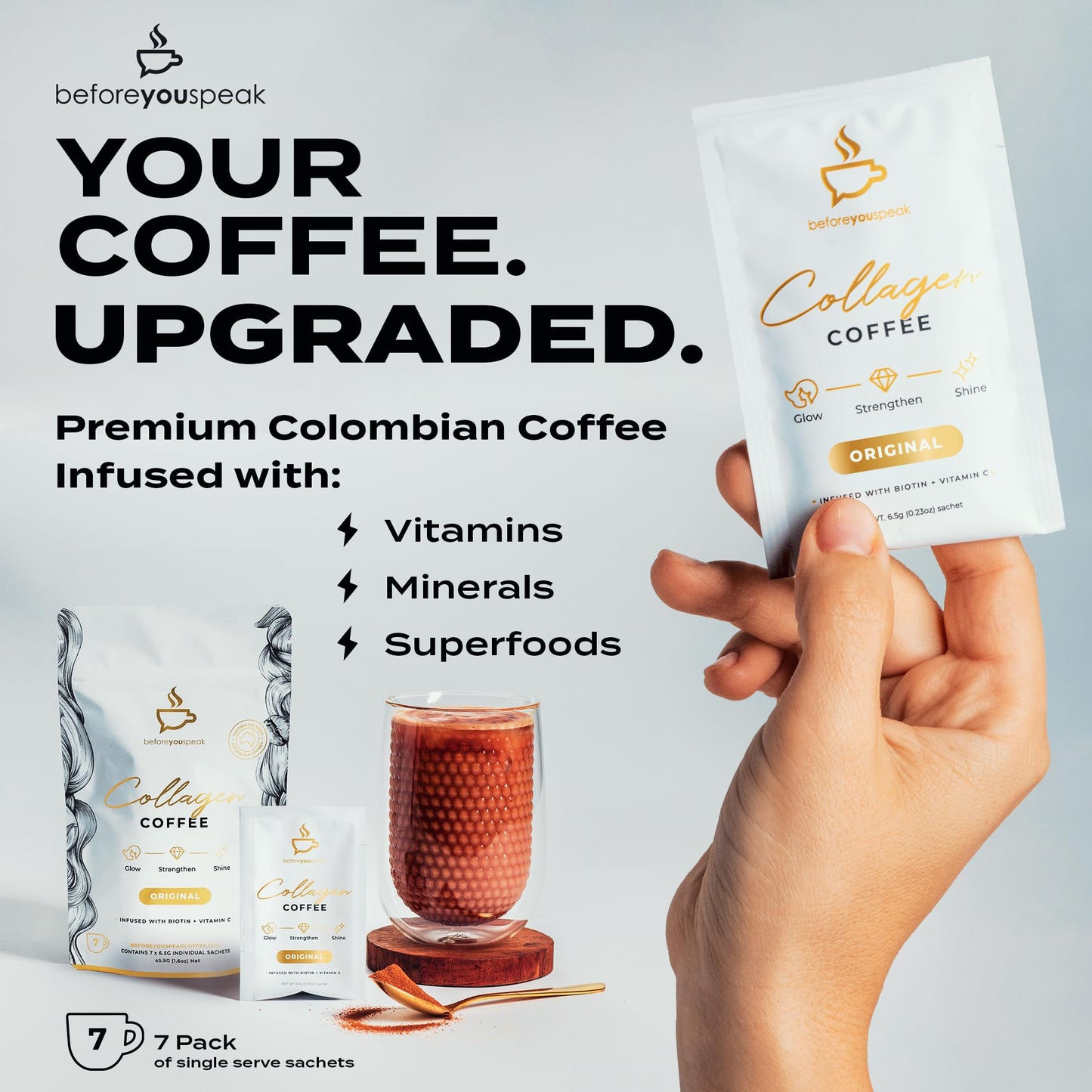 Beforeyouspeak Original Collagen Coffee, Marine Collagen Powder, 1.61