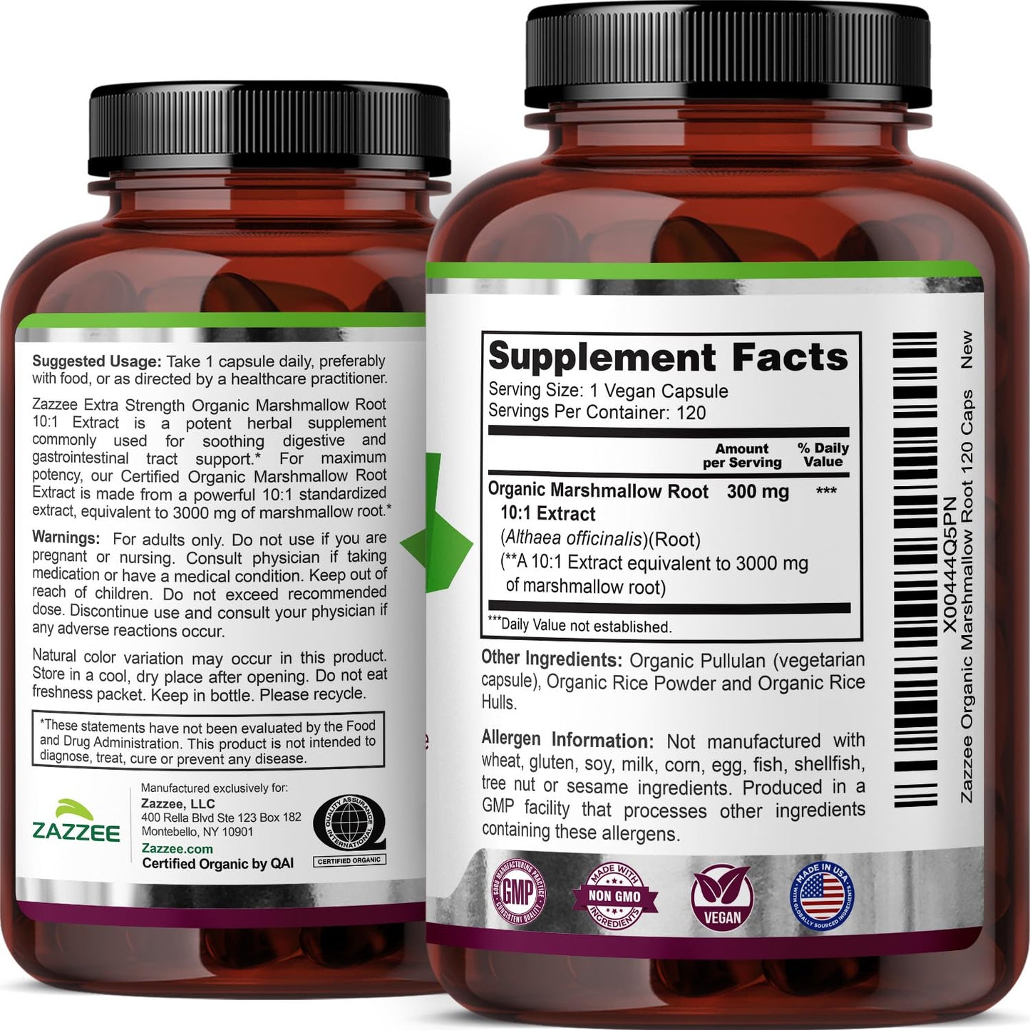 Zazzee Marshmallow Root 10:1 Extract Capsules, 120 Count