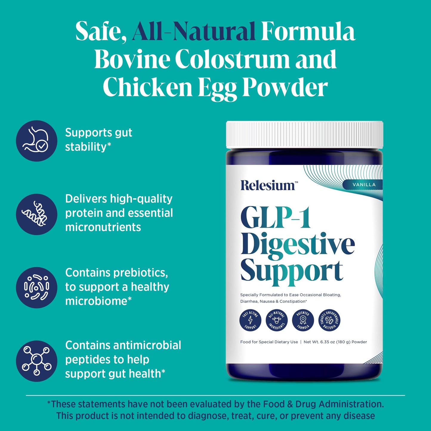 Relesium GLP-1 Digestive Health Support Powder 6.35 Ounce (Pack of 1)