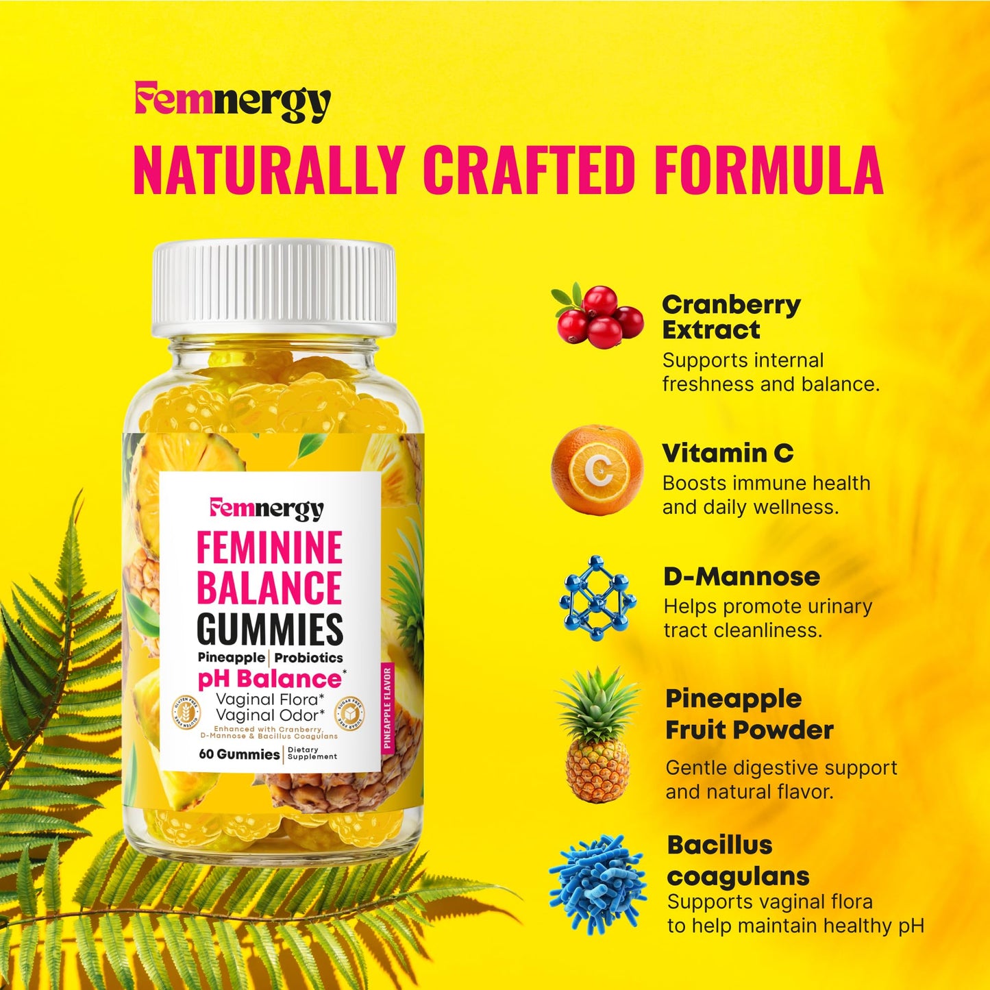 Femnergy Feminine Balance Probiotic Gummies for Women, 60 Count