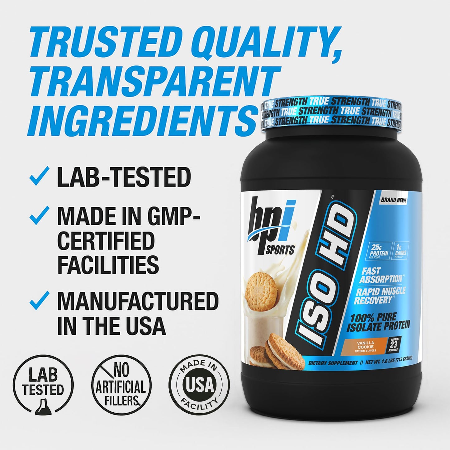 BPI Sports ISO HD Isolate Protein Powder Vanilla Cookie, 1.6 lb, 23 Servings
