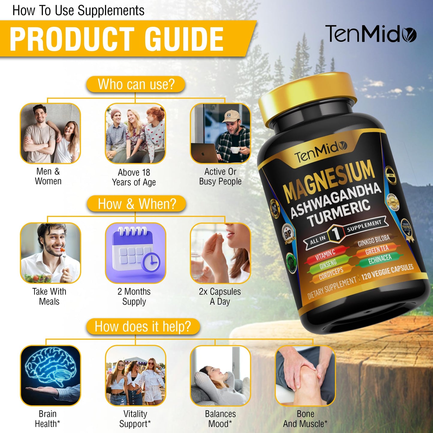 Tenmido Magnesium Supplement Capsules 120 Count