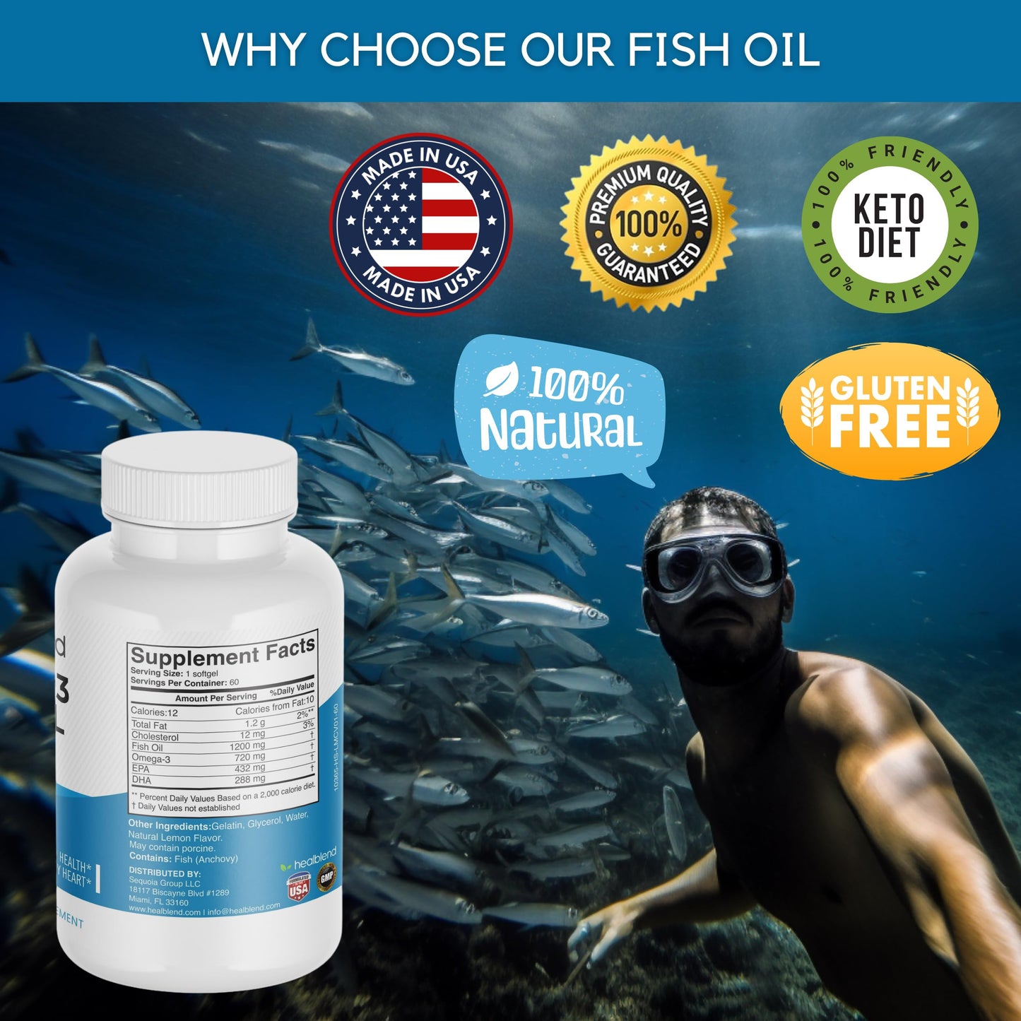 healblend Omega 3 - Pure Fish Oil 36/24-120 Softgels 60