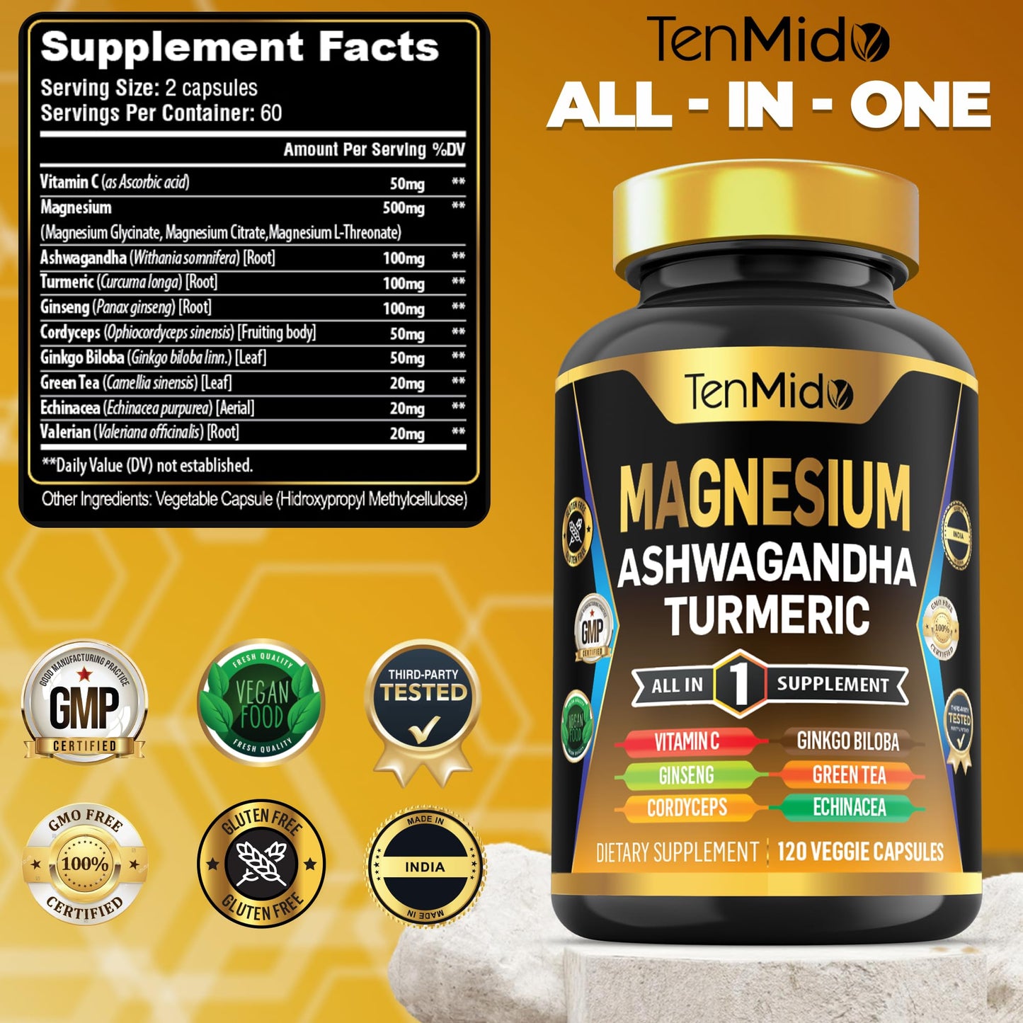 Tenmido Magnesium Supplement Capsules 120 Count