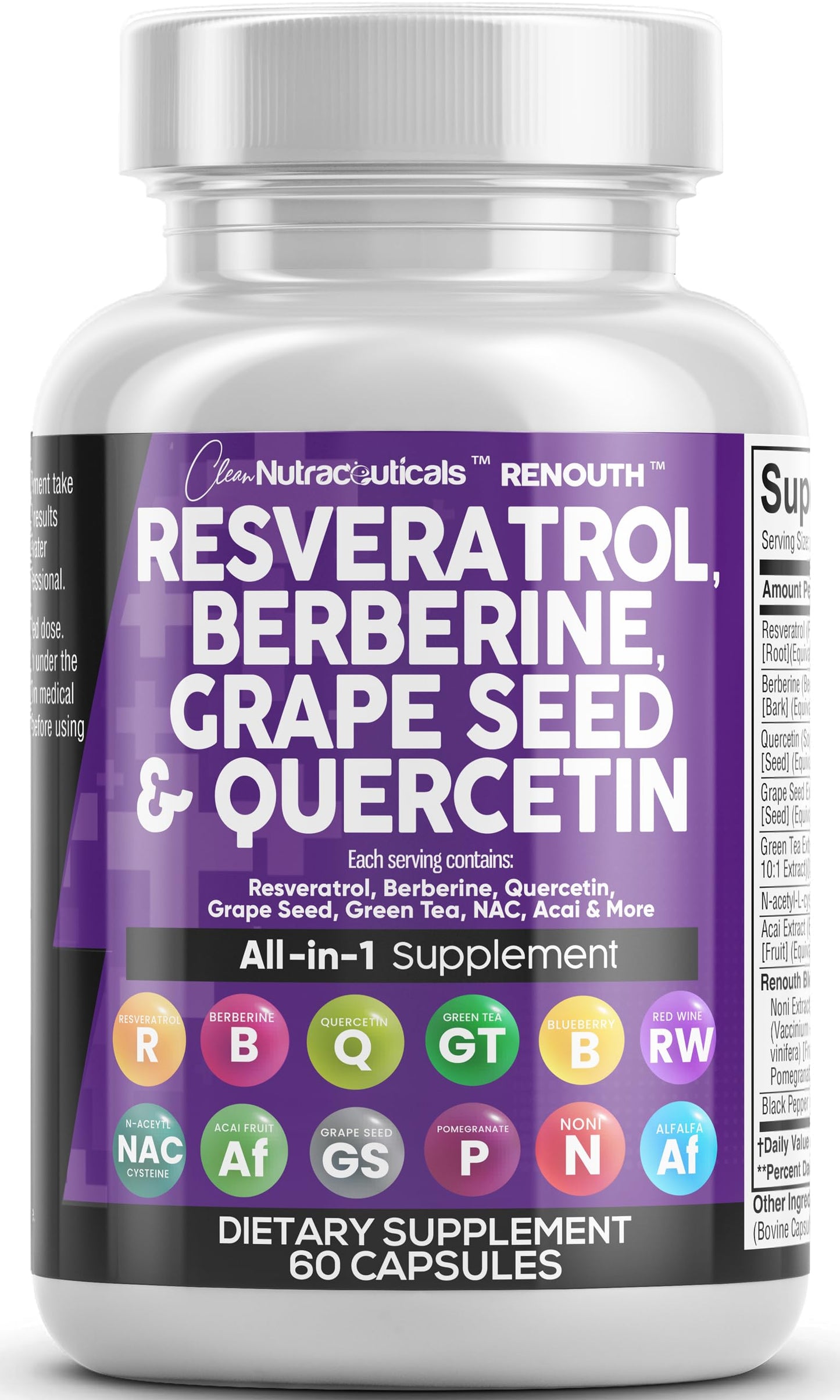 Clean Nutraceuticals Resveratrol Supplement Capsules 60 Count