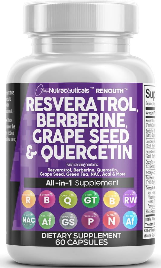 Clean Nutraceuticals Resveratrol Supplement Capsules 60 Count