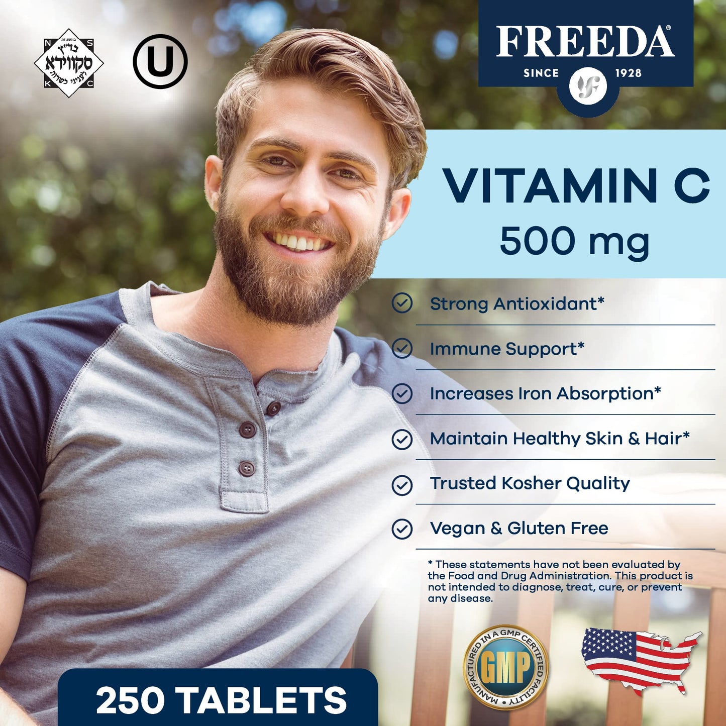 FREEDA Vegan Vitamin C 500mg Tablet, 250 Count