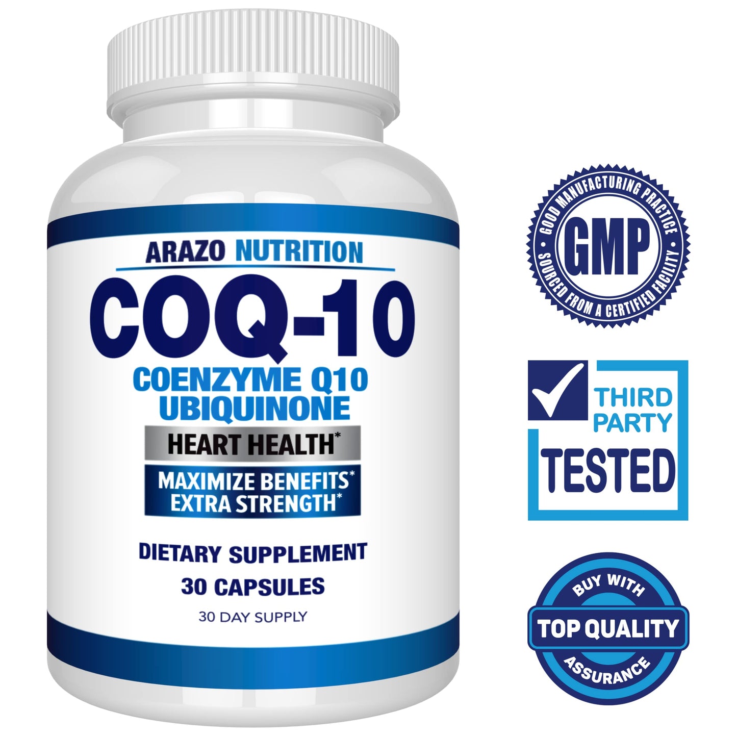 Arazo Nutrition CoQ10 Ubiquinone Coenzyme Q10 200mg High Absorption Capsules, 30 Count