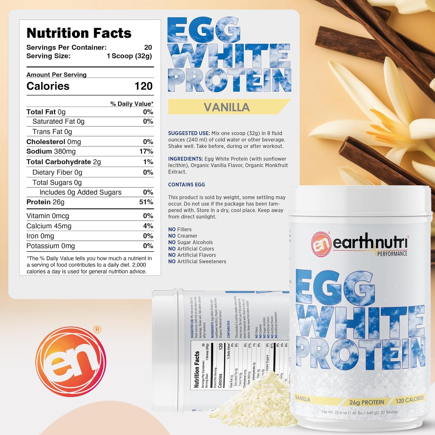 EarthNutri Egg White Protein Powder 22.6 oz Vanilla