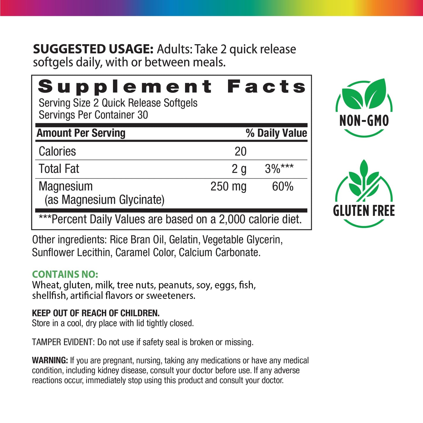 Rainbow Light Magnesium Glycinate 250 mg Softgels, 60 Count