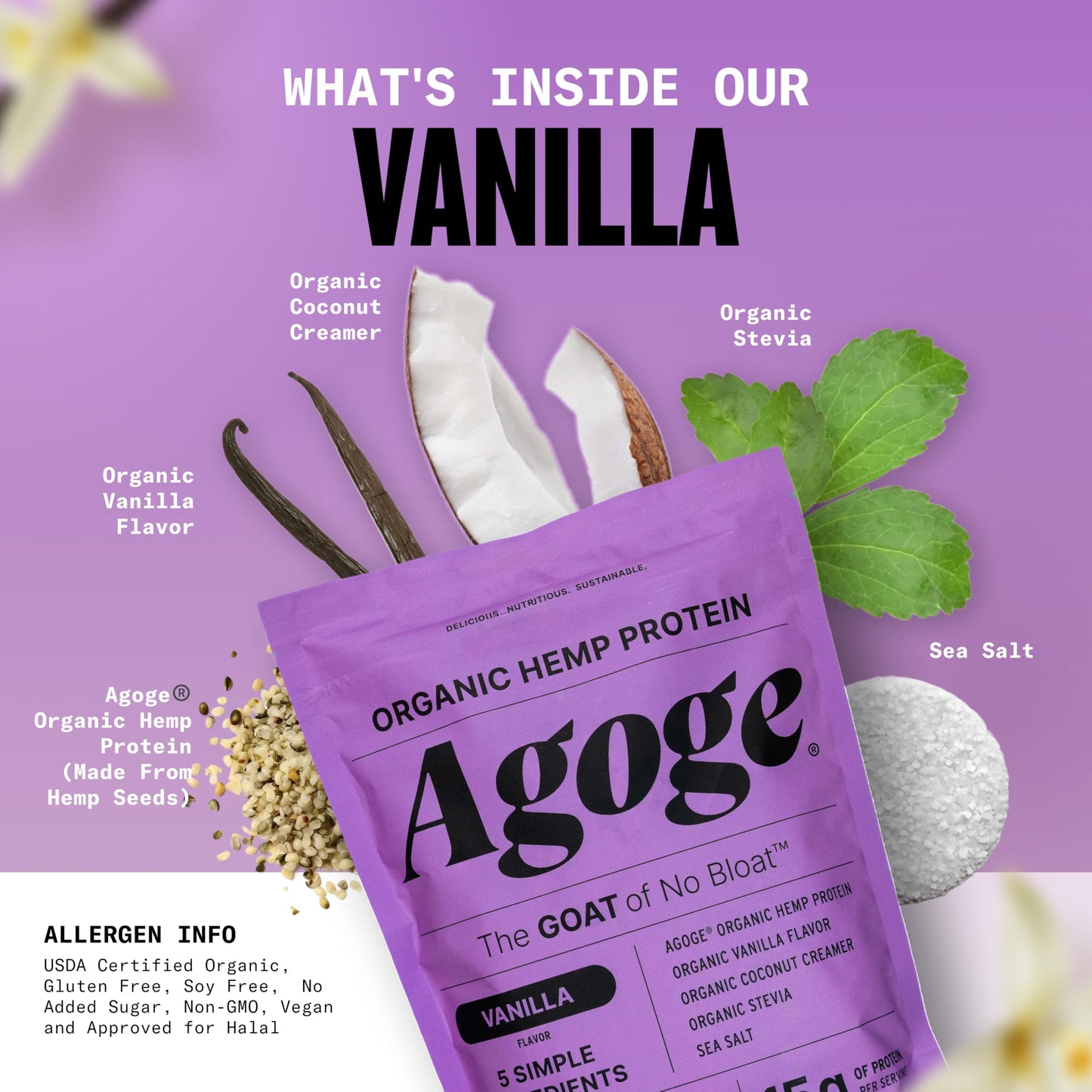 Agoge USDA Organic Hemp Protein Powder Vanilla Flavor 20 Servings