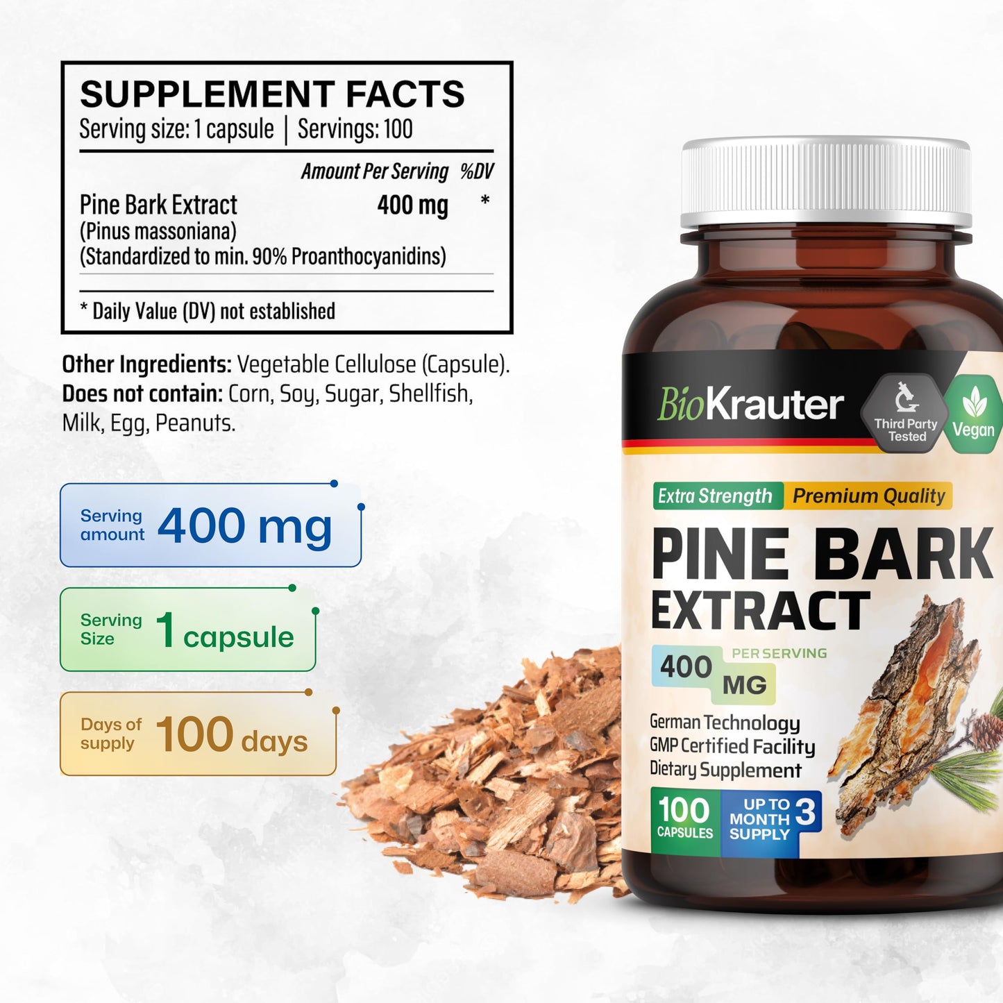 BIO KRAUTER Pine Bark Extract for Circulatory & Antioxidant Support 100 Capsules