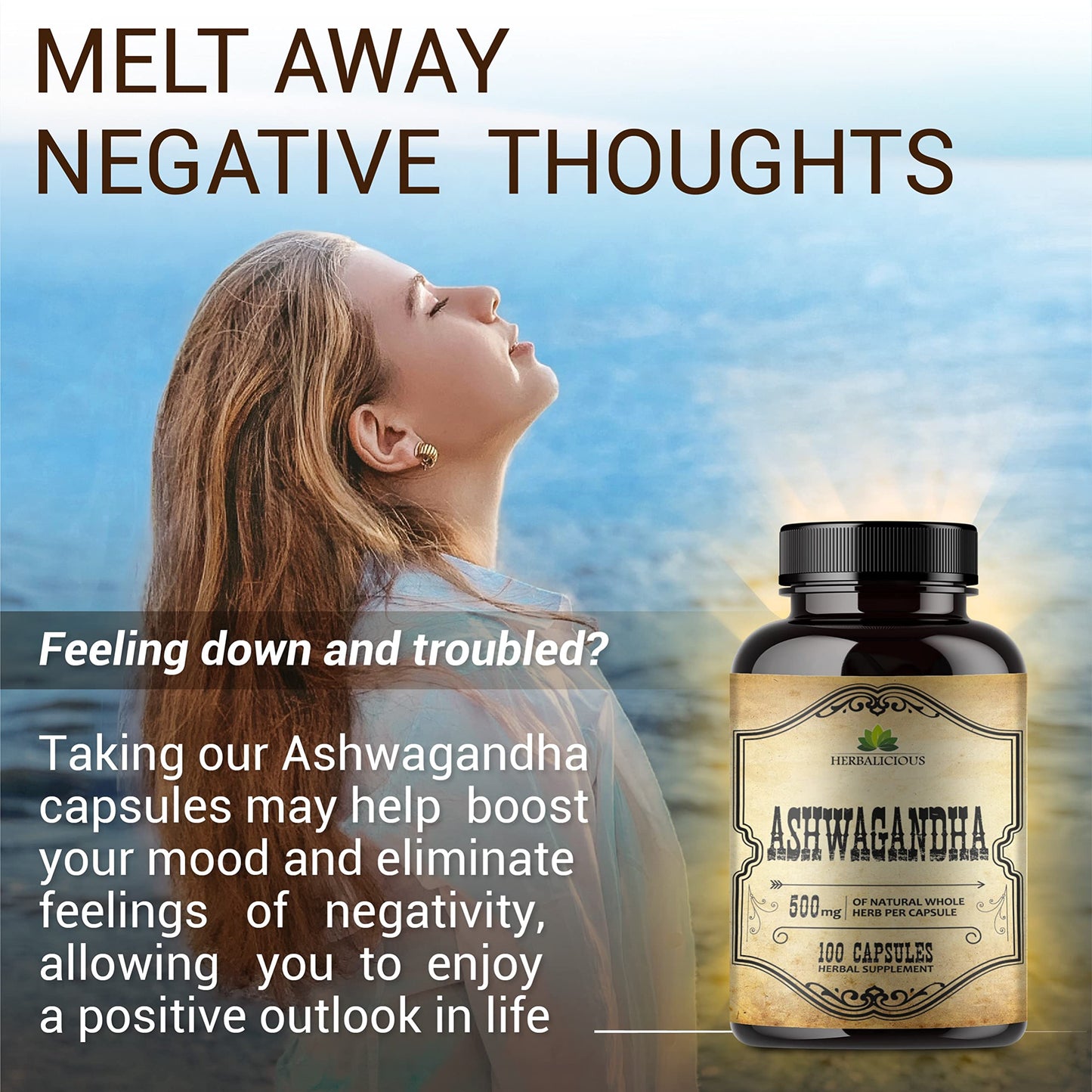 HERBALICIOUS Ashwagandha Supplement Capsules 100 Count