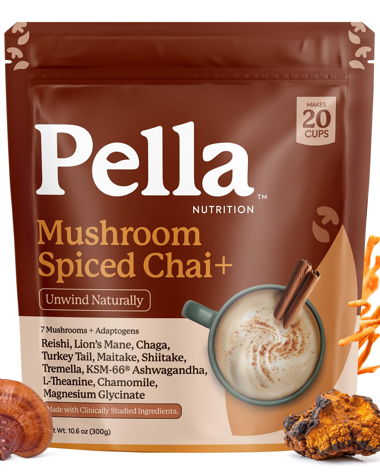 Pella Nutrition Instant Mushroom Spiced Chai Latte for Relaxation Powder 10.6 Ounce