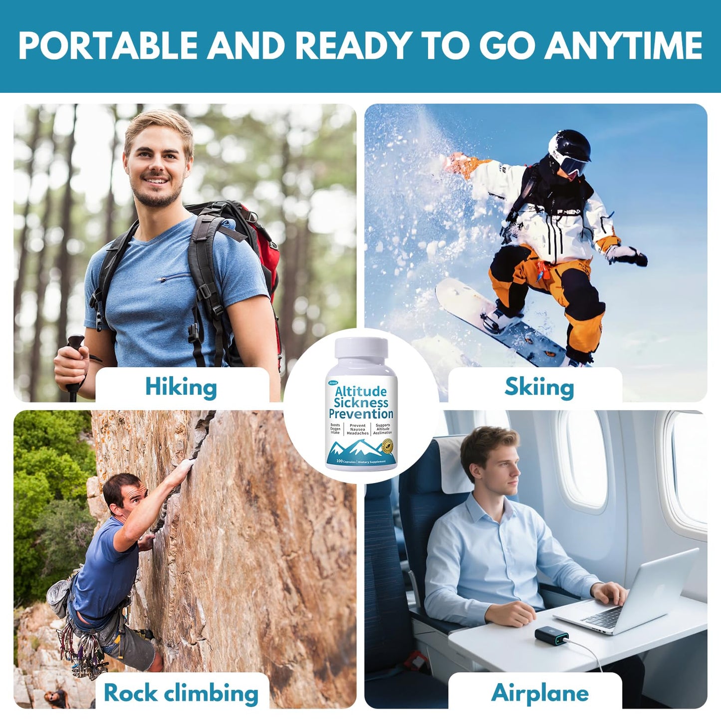 Jkrova Altitude Sickness Prevention - Altitude Pills for Ski, Hike & Mountain Trips - with Vitamin C & Ginkgo Leaf Extract for Oxygen & Energy Balance, 100 Capsules