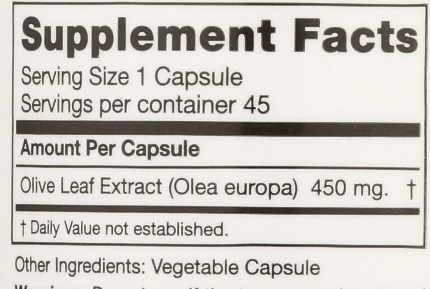 Seagate Olive Leaf Extract 450mg Capsules, 45 Count