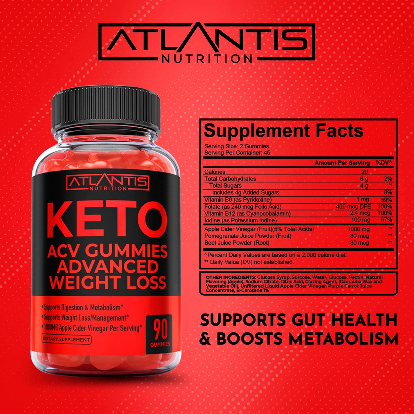 Atlantis Nutrition Keto ACV Gummies for Weight Loss 90 Count