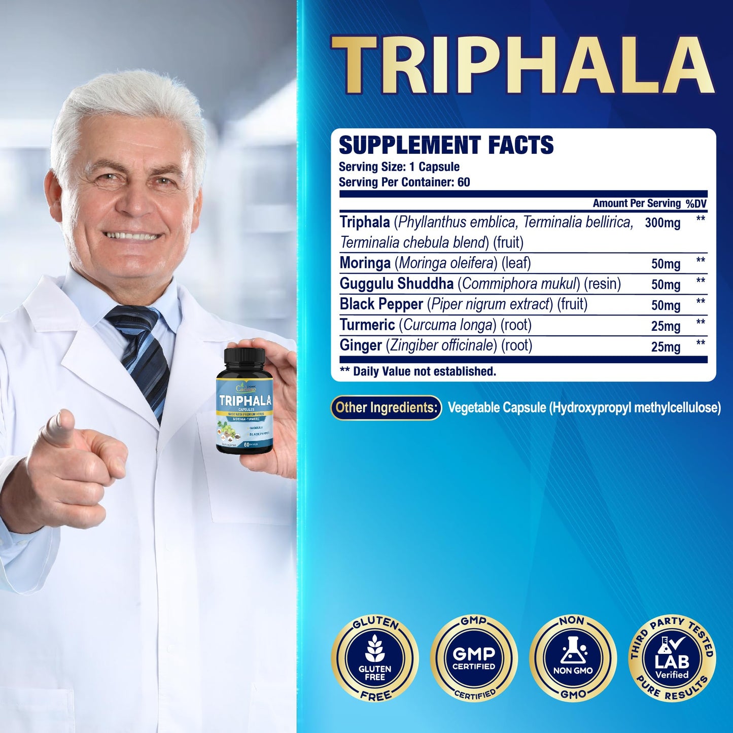 Organic Cadane Triphala Extract Capsules 60 Count