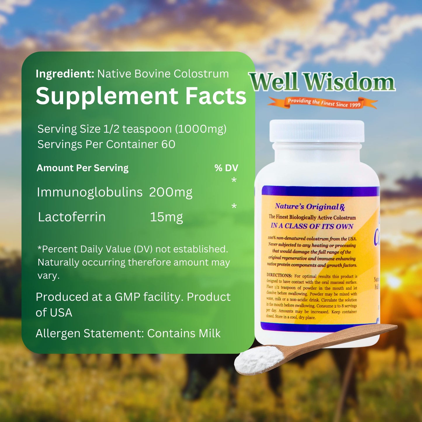 Well Wisdom Proteins Bioactive Colostrum Powder 2.1 oz
