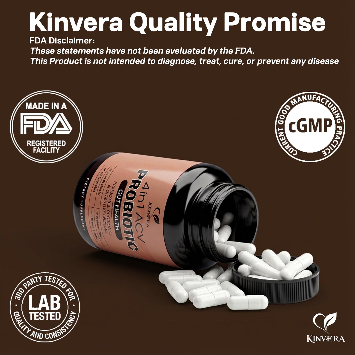 KINVERA 4-in-1 ACV Gut Formula Capsules, 60 Count