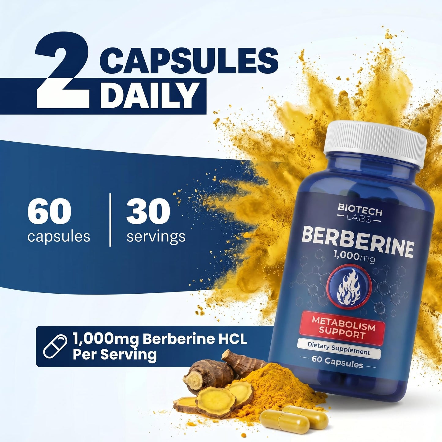 Biotech Labs Berberine HCl 1000 mg with Bitter Melon and Banaba Leaf, 60 Capsules