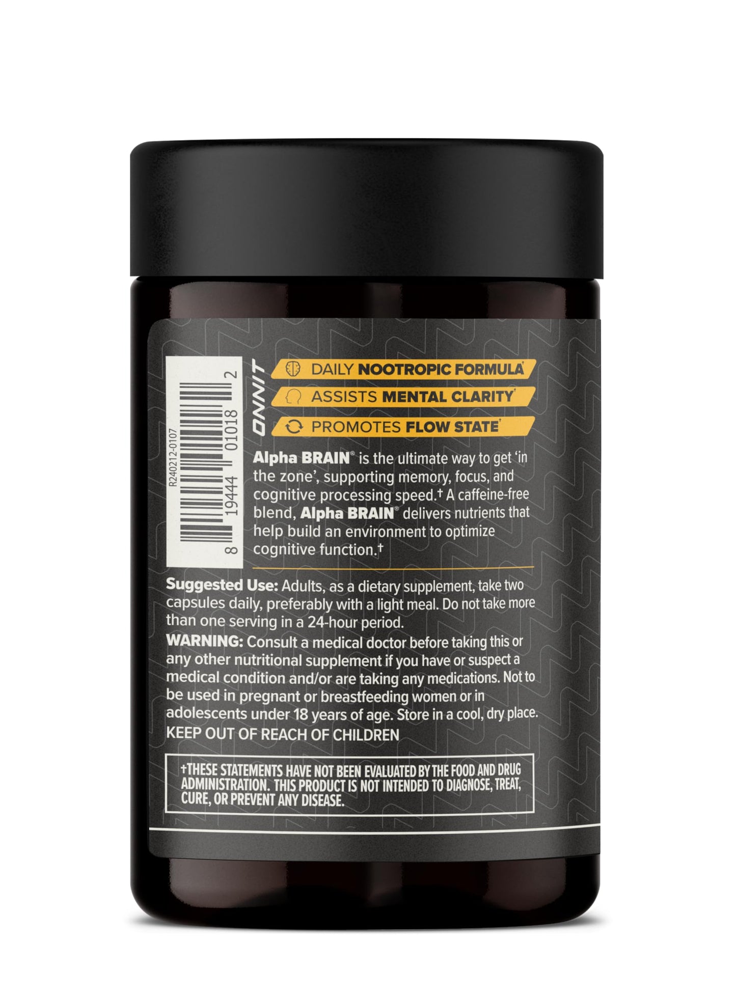 ONNIT Alpha Brain Nootropic for Focus & Memory Capsules, 180 Capsules