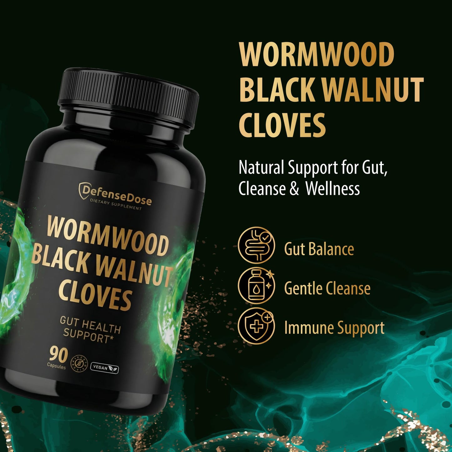 Defense Dose Wormwood Black Walnut Clove Cleanse for Humans Detox Gut & Intestinal Health Adults Supplement Capsules 90 Count