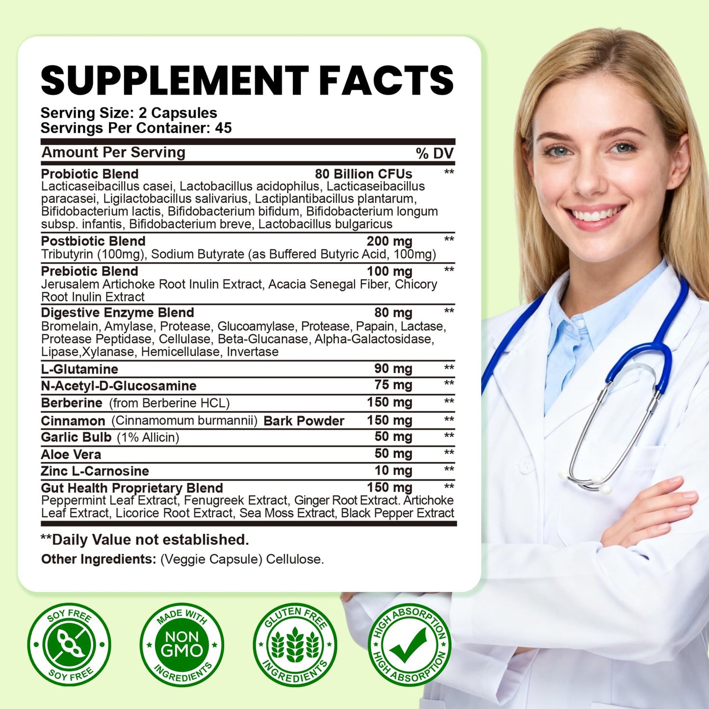 SEPT YAN Gut Health Supplement with Prebiotics, Postbiotics & Probiotics for Digestive Health for Women & Men, 80 Billion CFU Probiotics for Gut and Digestion, Immune Support, 90 Capsules