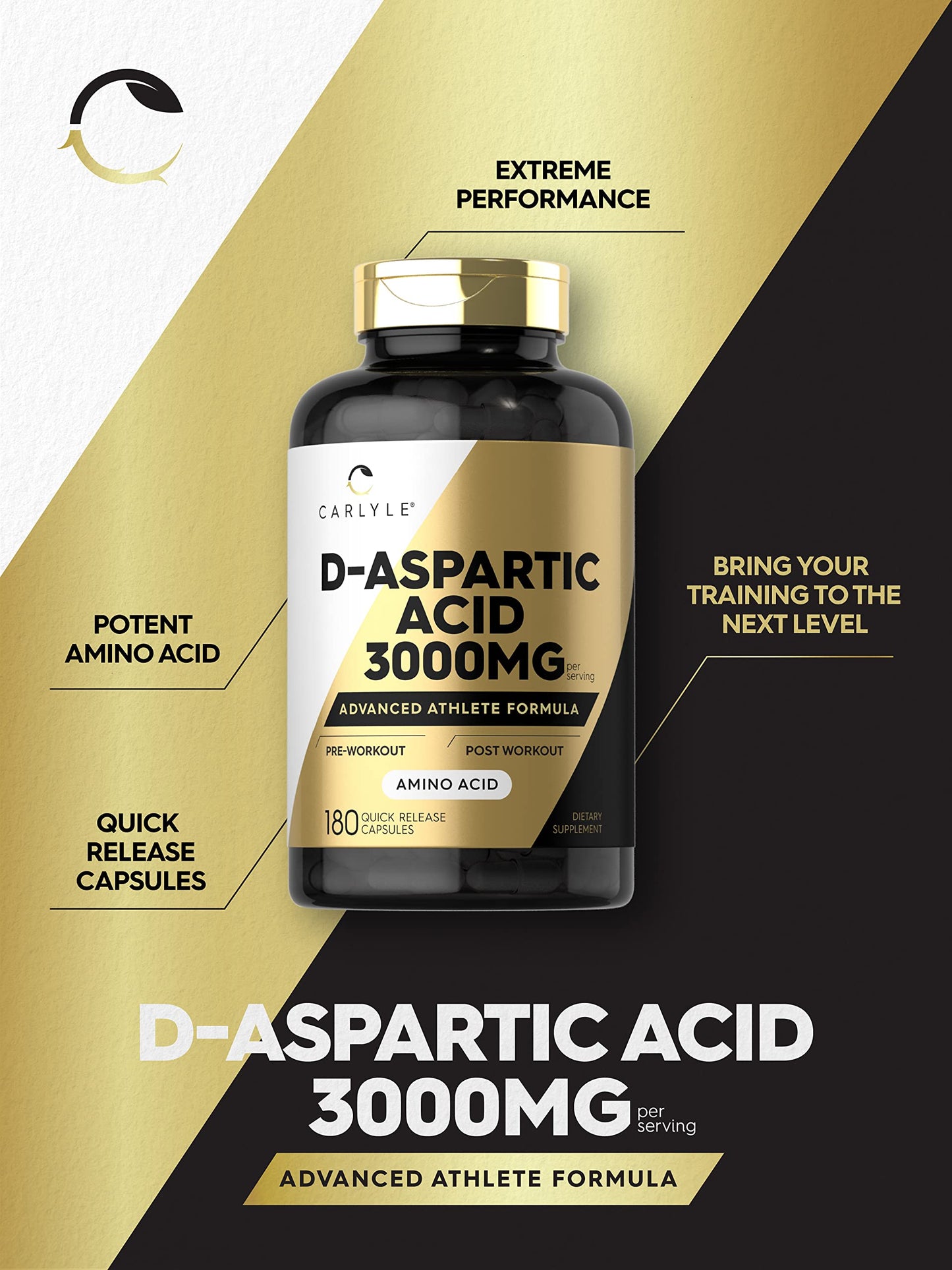 Carlyle D Aspartic Acid 3000mg Capsules 180 Count