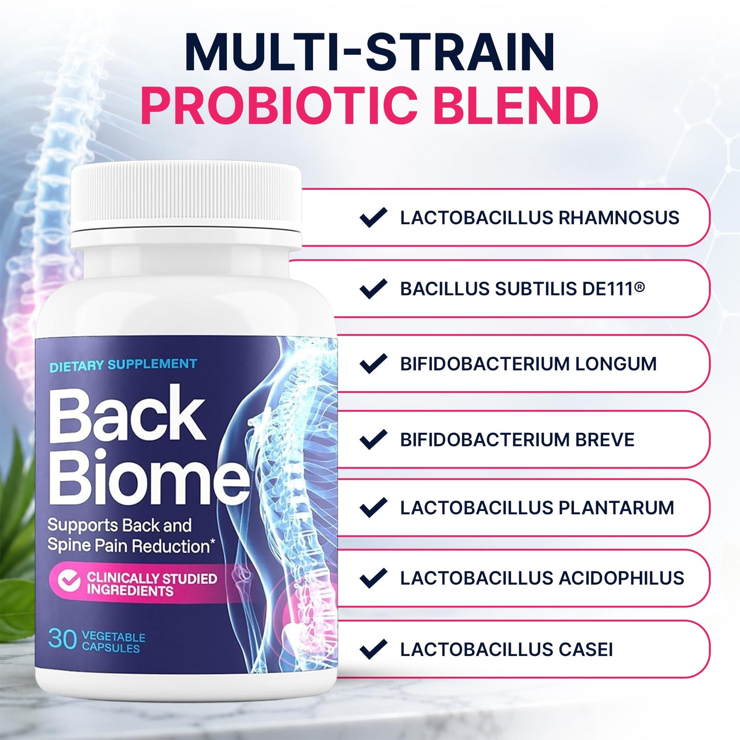 BackBiome 7-Strain Probiotic - Gut & Back Support 1 Capsule