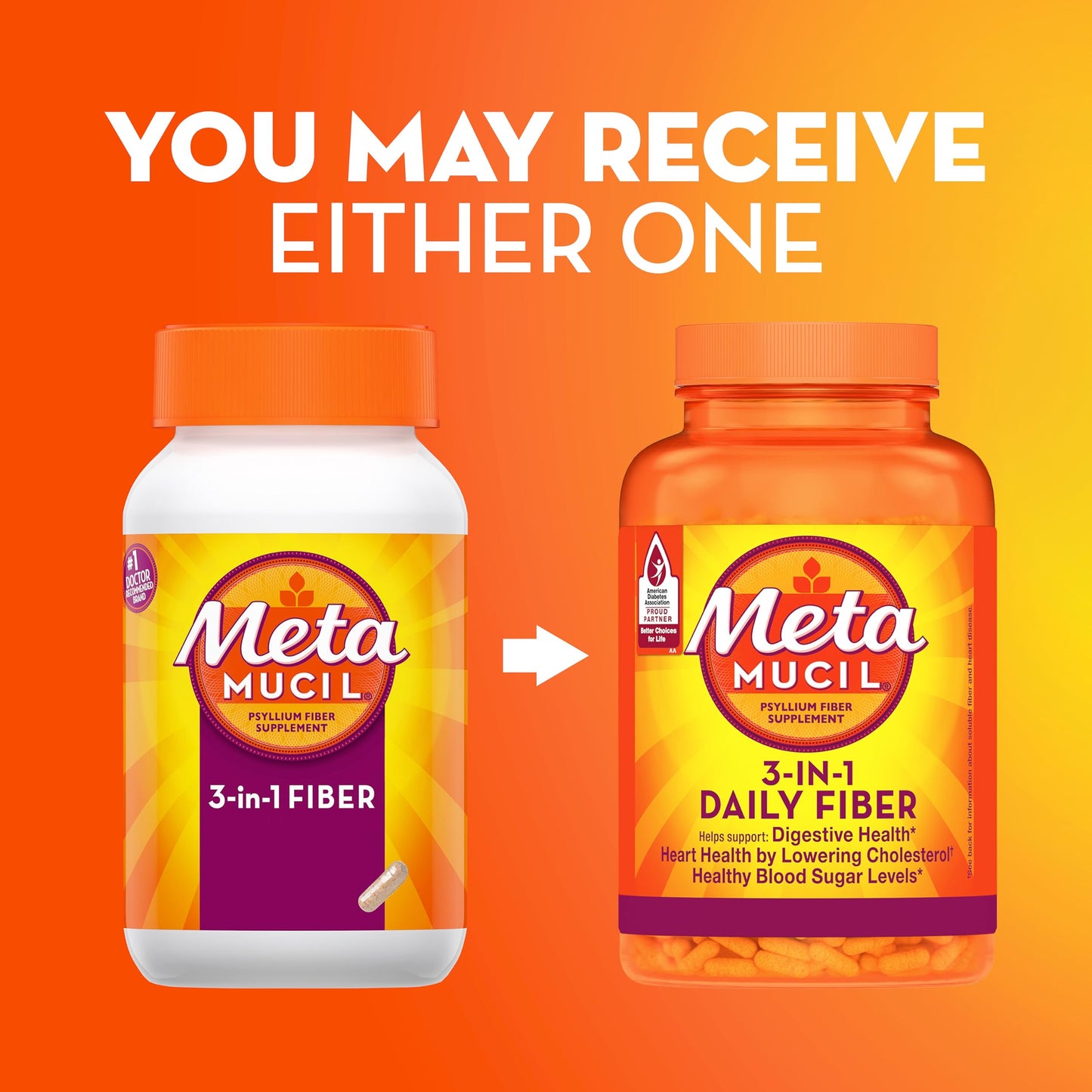 Metamucil 3-in-1 Psyllium Husk Fiber Capsules, 160 Capsules