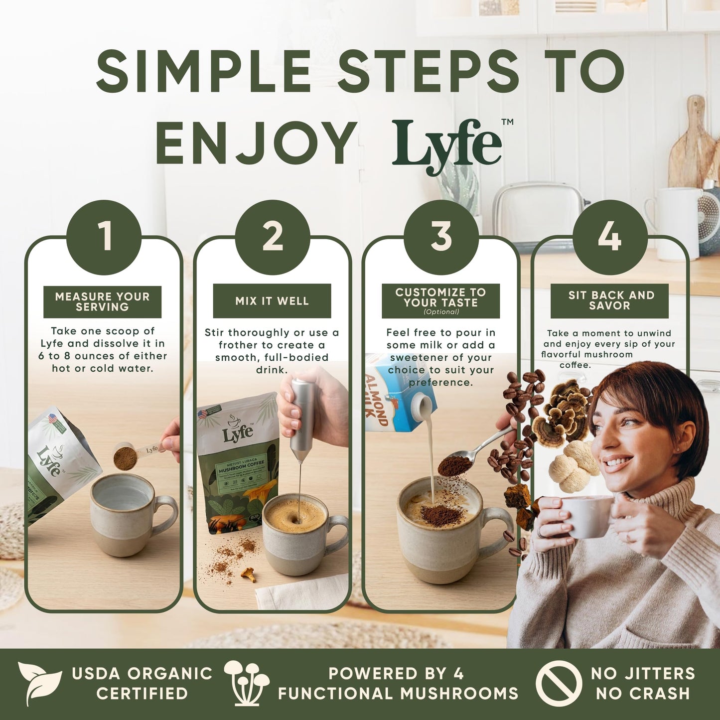 LYFE Organic Instant Mushroom Coffee Powder 8.47 Ounce