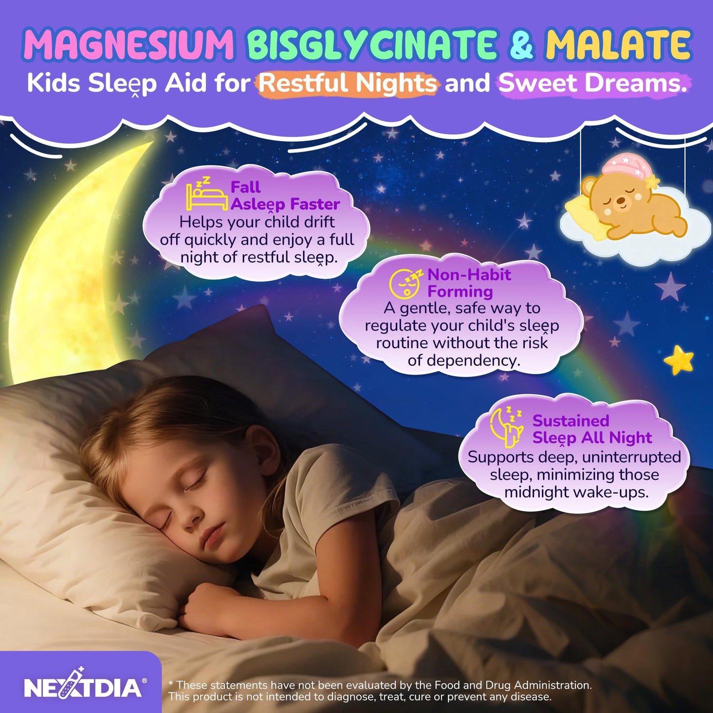 Nextdia Magnesium Gummies for Kids + Calcium Gummies for Kids, Sugar Free, 180 Gummies