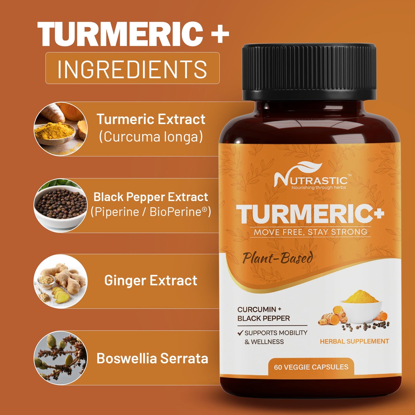 Nutrastic Turmeric Curcumin Supplement 400mg Capsule, 60 Count