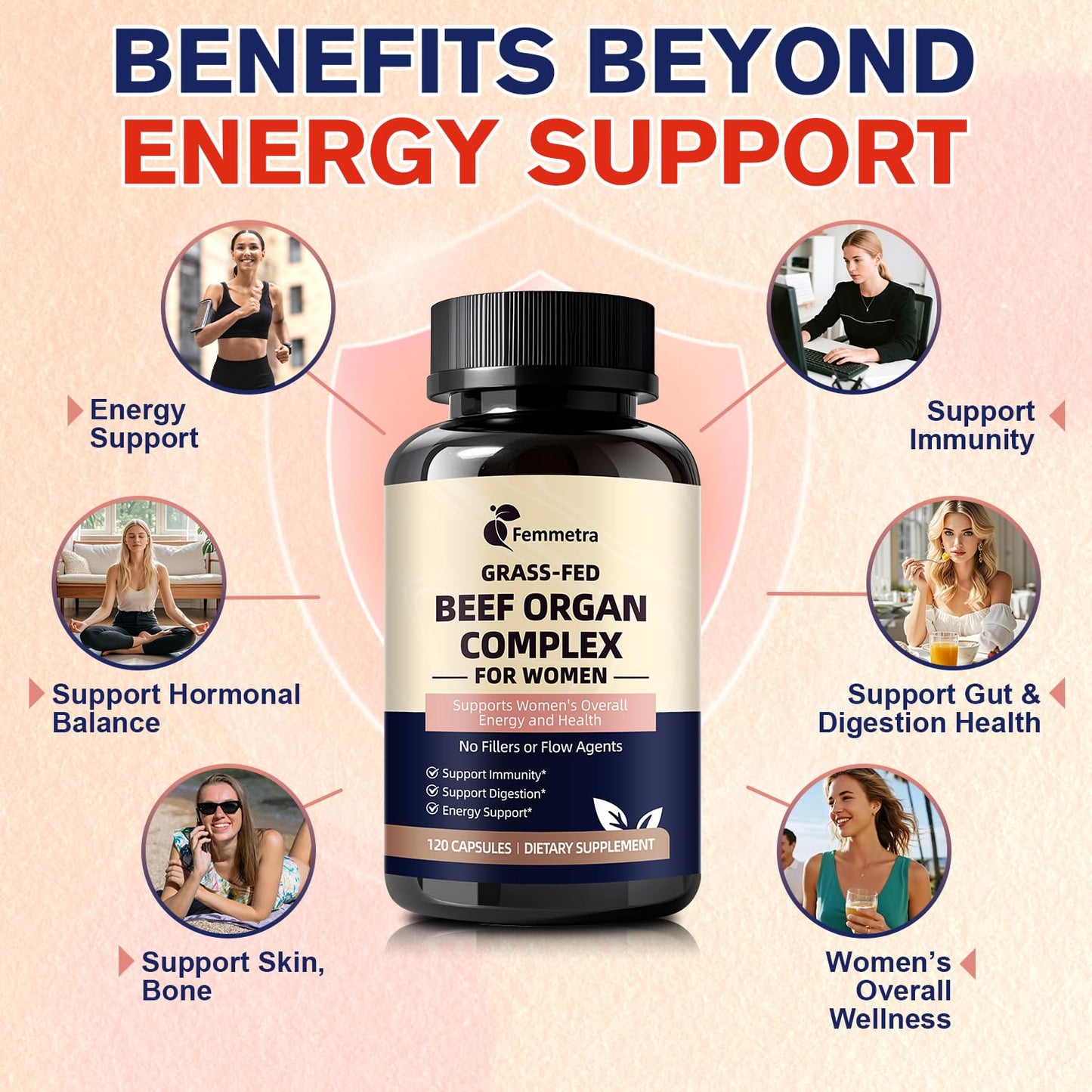 Femmetra Beef Organ Complex Superfood Supplement Capsules 120 Count
