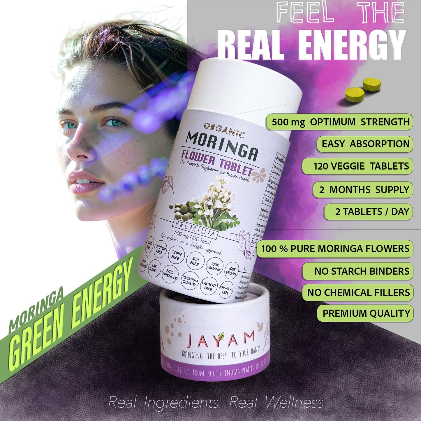 JAYAM Moringa Flower Tablets, 120 Count