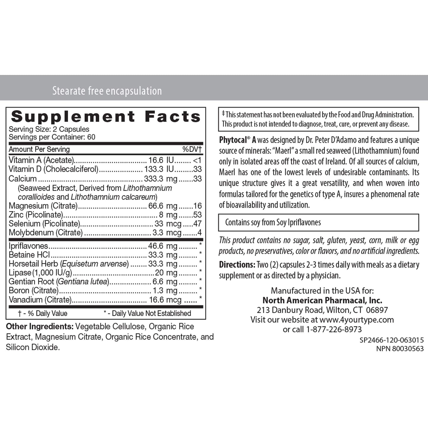 D'Adamo Personalized Nutrition Phytocal Mineral Formula (Type A) Capsules 120 Capsules