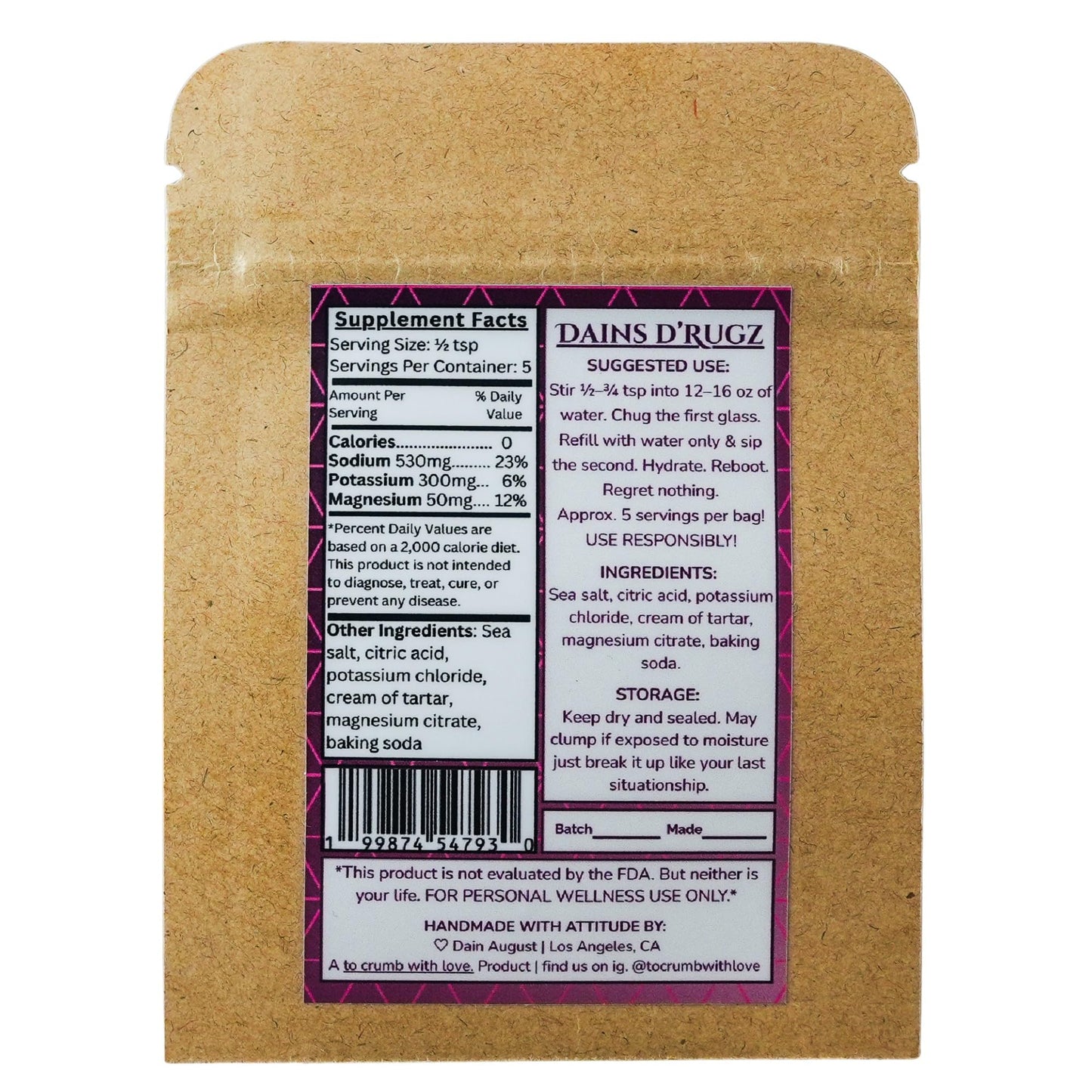 Dains d'Rugz Electrolyte Powder 1.1 Ounce