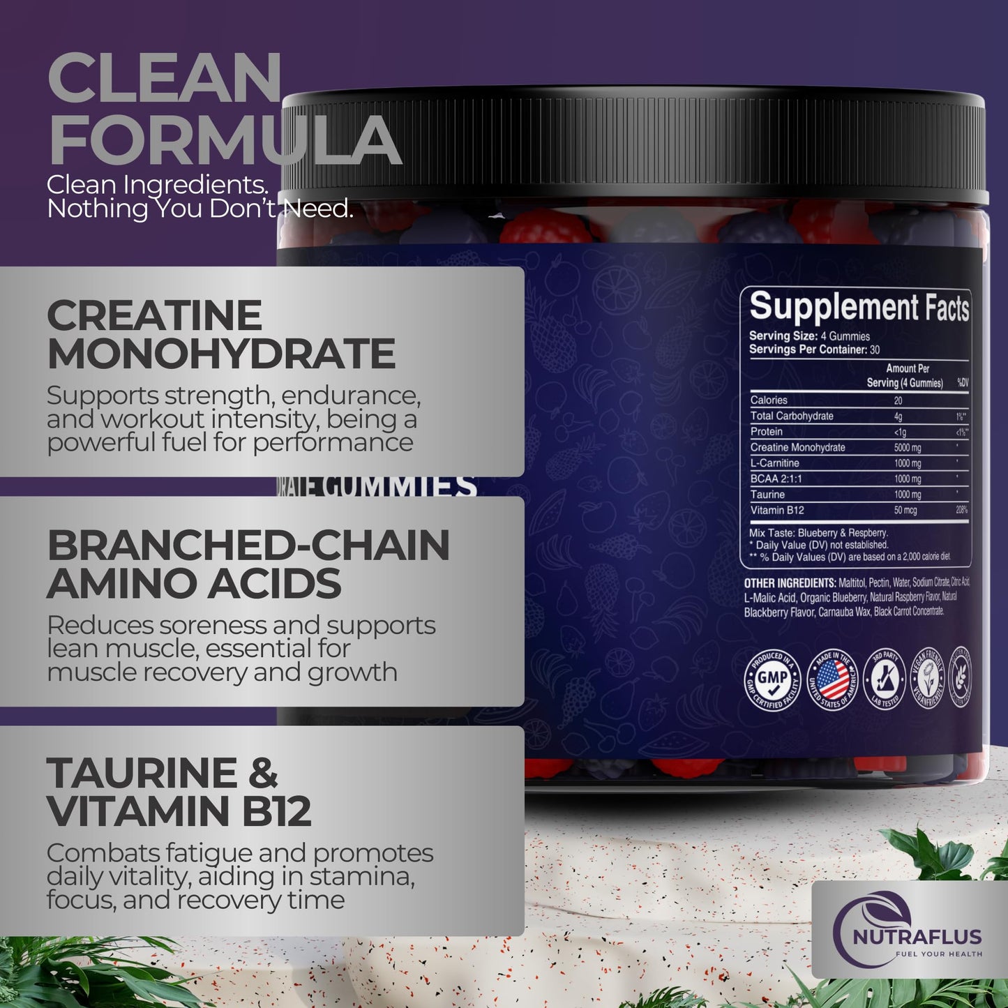 NUTRAFLUS Creatine Monohydrate Gummies, 120 Count