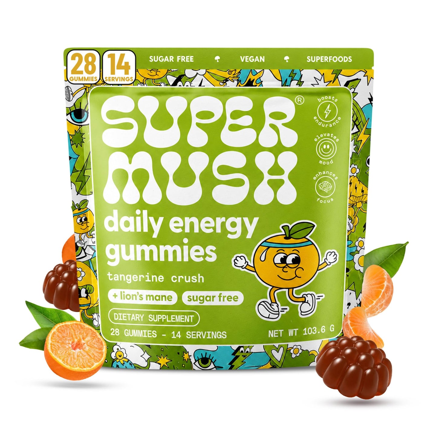 SuperMush Daily Energy Gummies - Lion's Mane & Cordyceps, 28 Count