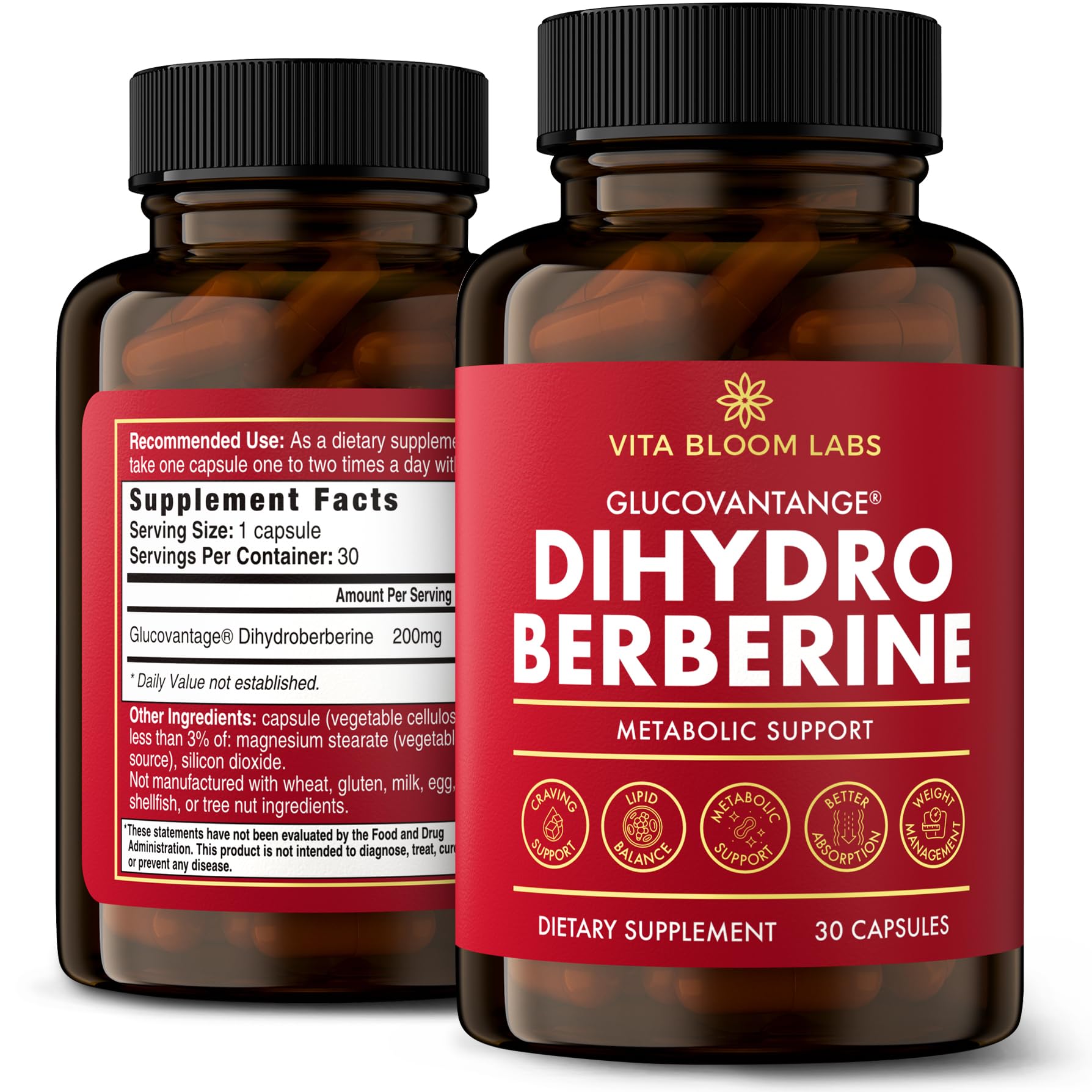 Vita Bloom Labs GlucoVantage Dihydroberberine Supplement Capsules, 30 Count