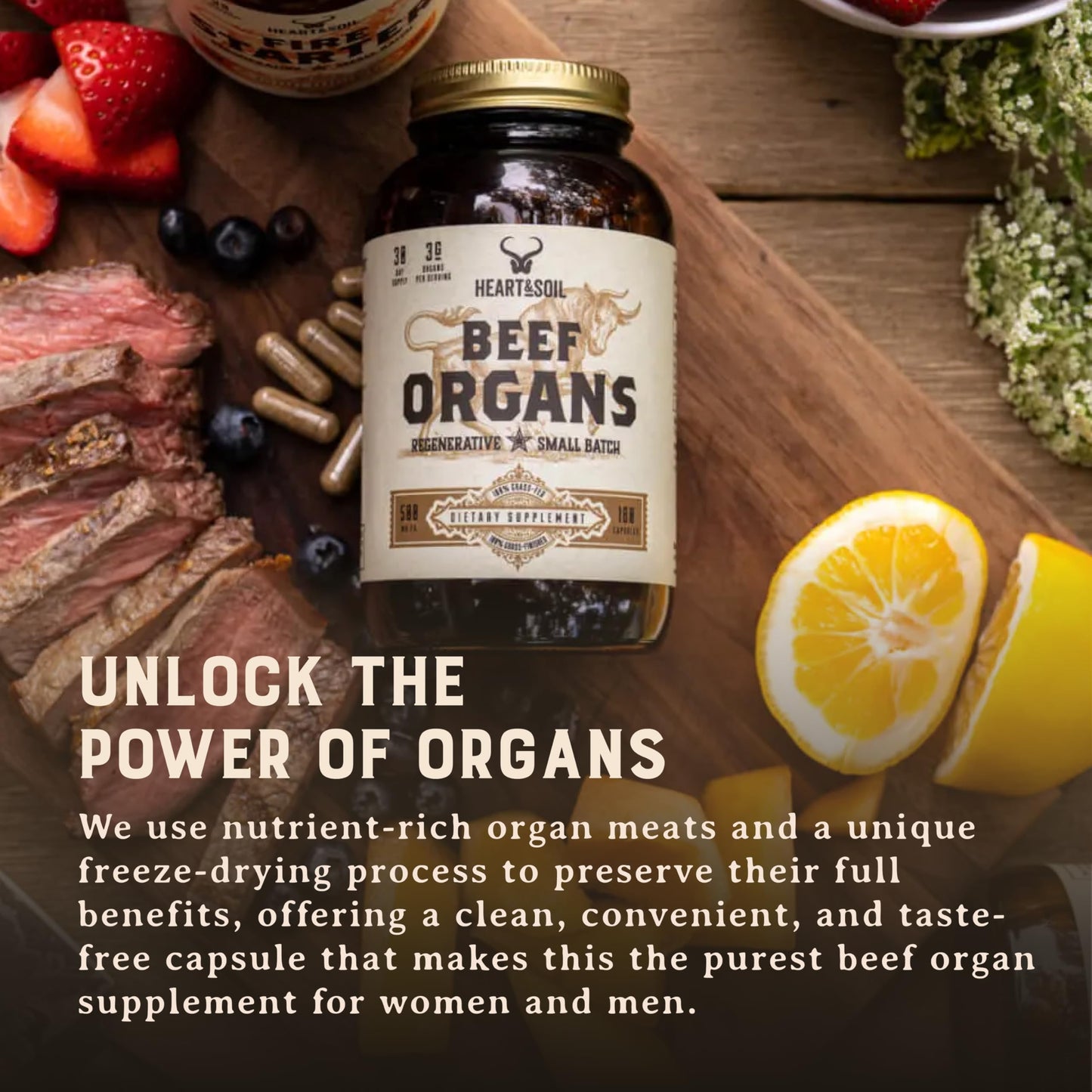 HEART & SOIL Beef Organ Supplement Capsules, 180 Count