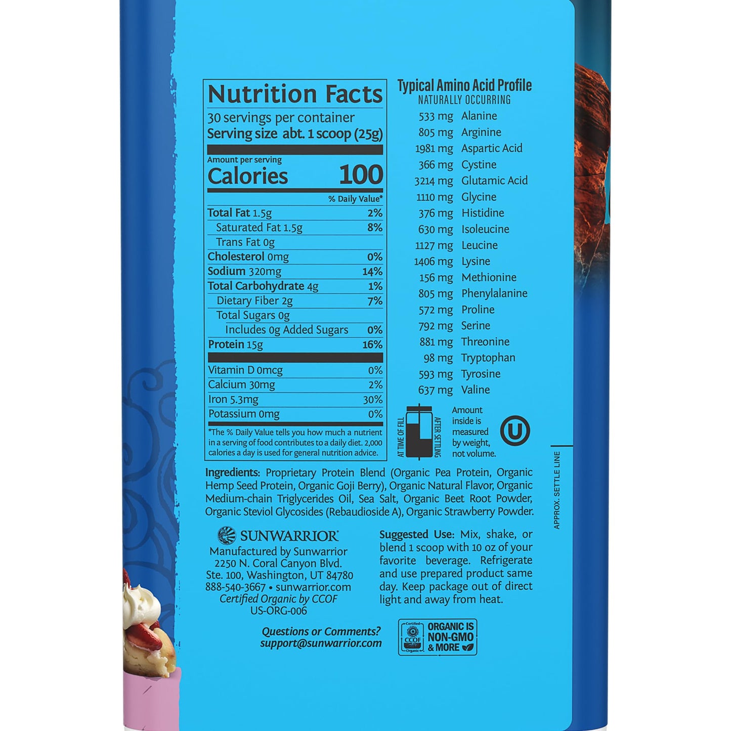 Sunwarrior Vegan Organic Protein Powder Plant-Based Berry 30 Servings Warrior Blend
