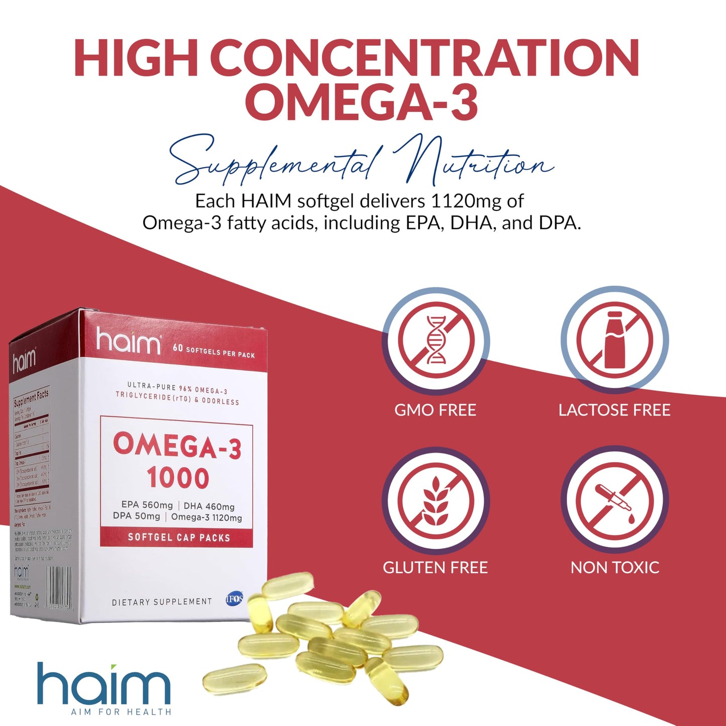HAIM Omega-3 1000 Fish Oil Softgels 60 Count