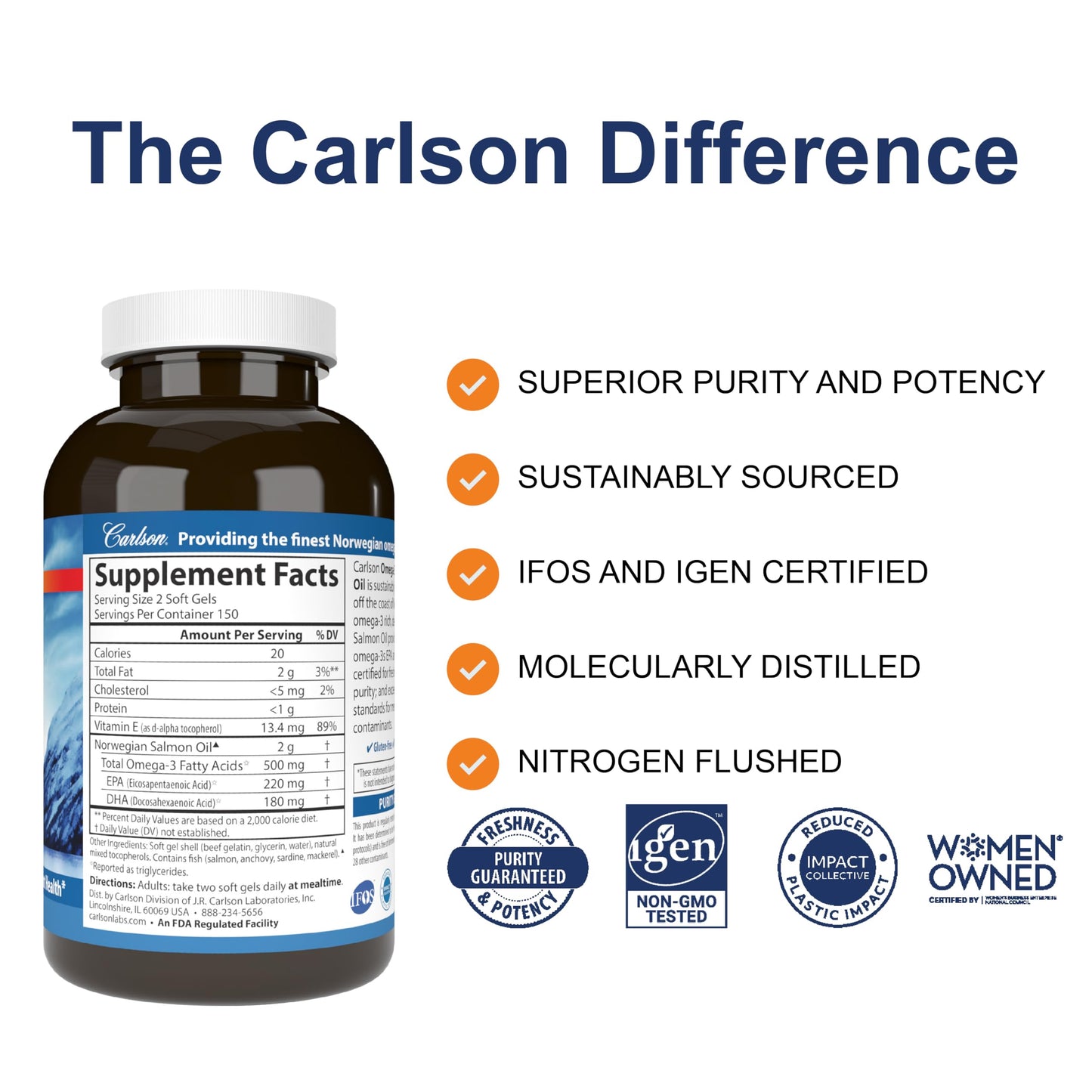 Carlson Salmon Oil 500 mg Omega-3s Softgel 300
