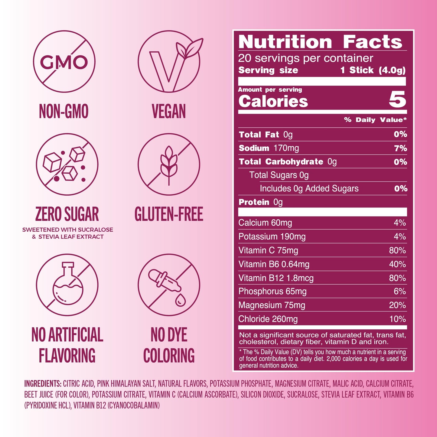 TREVI Electrolytes Powder Packets, Raspberry, Sugar Free, 20 Servings