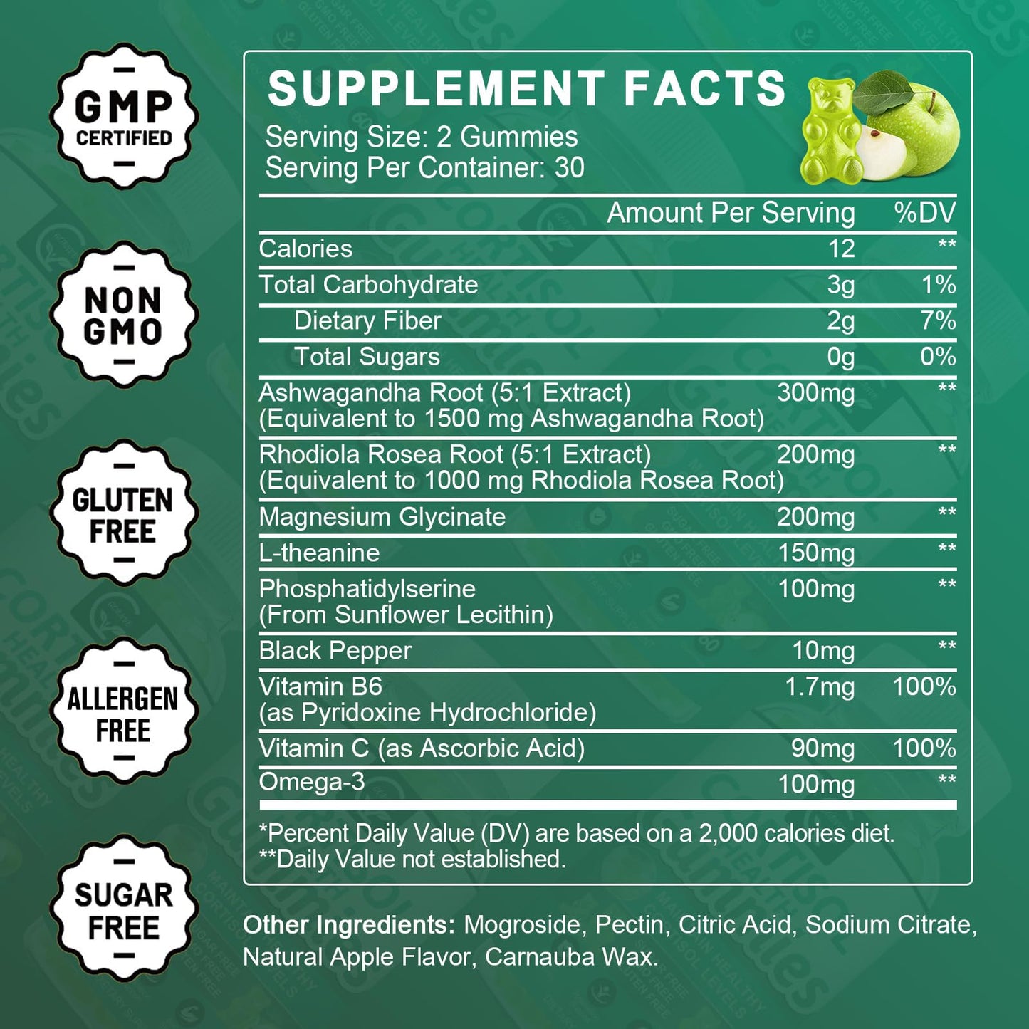 GORNVB Sugar-free Cortisol Gummies 9-in-1 Cortisol Supplement for Women with Magnesium, Ashwagandha, Rhodiola, Phosphatidylserine, L-Theanine, Black Pepper, Vitamin C & B6 60 Gummies