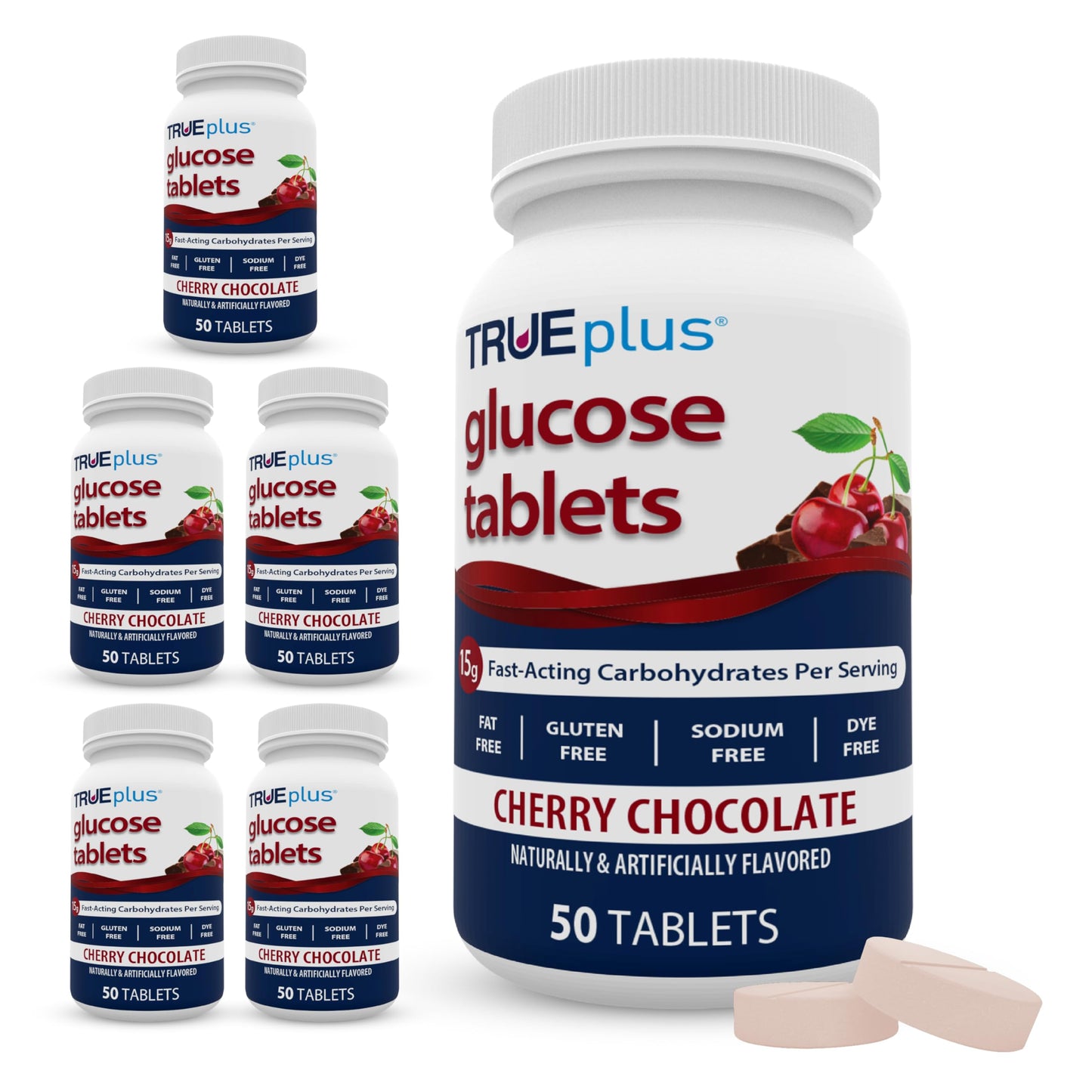 TRUEplus Glucose Tablets Chewable Cherry Chocolate Flavor Tablet, 300 Count