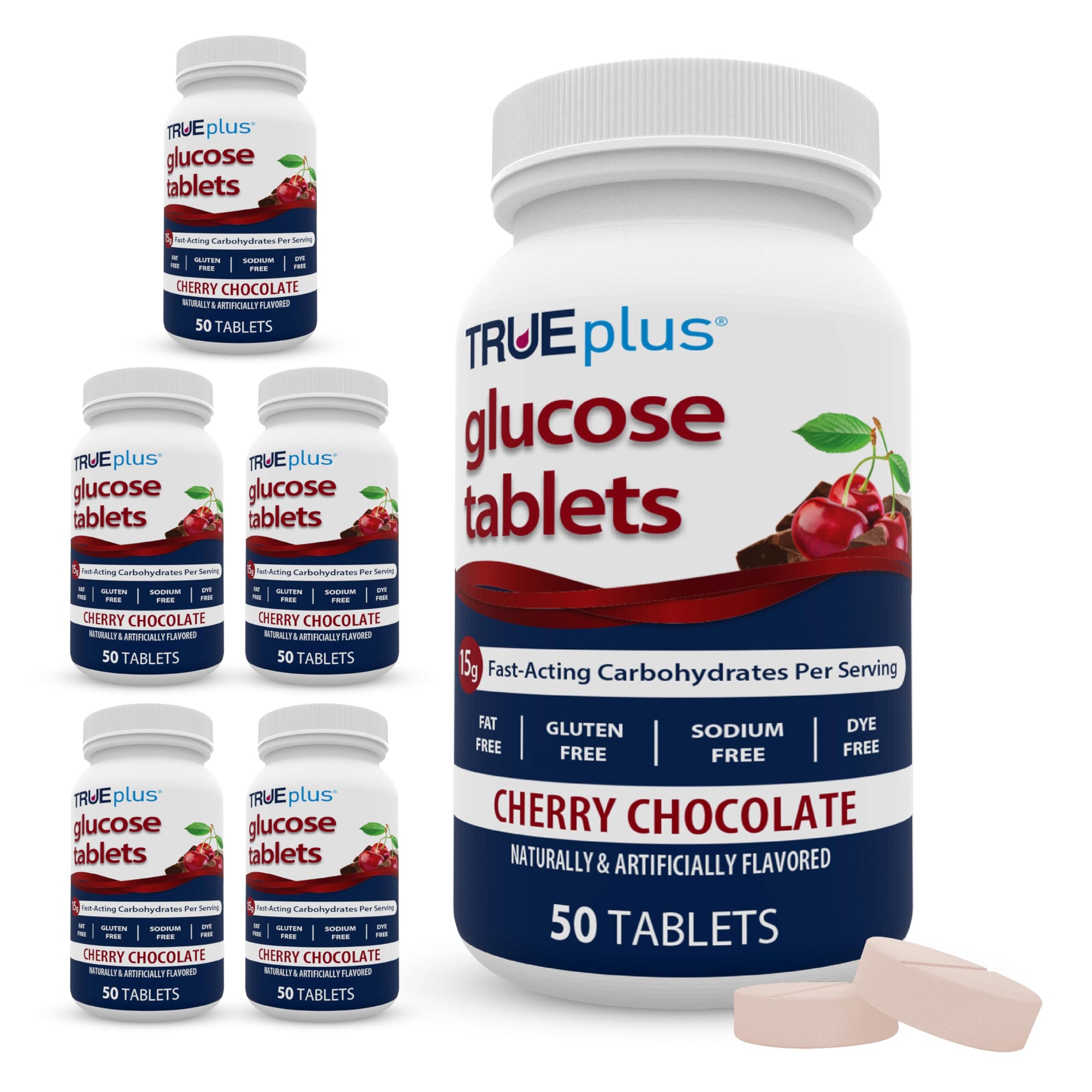 TRUEplus Glucose Tablets Chewable Cherry Chocolate Flavor Tablet, 300 Count