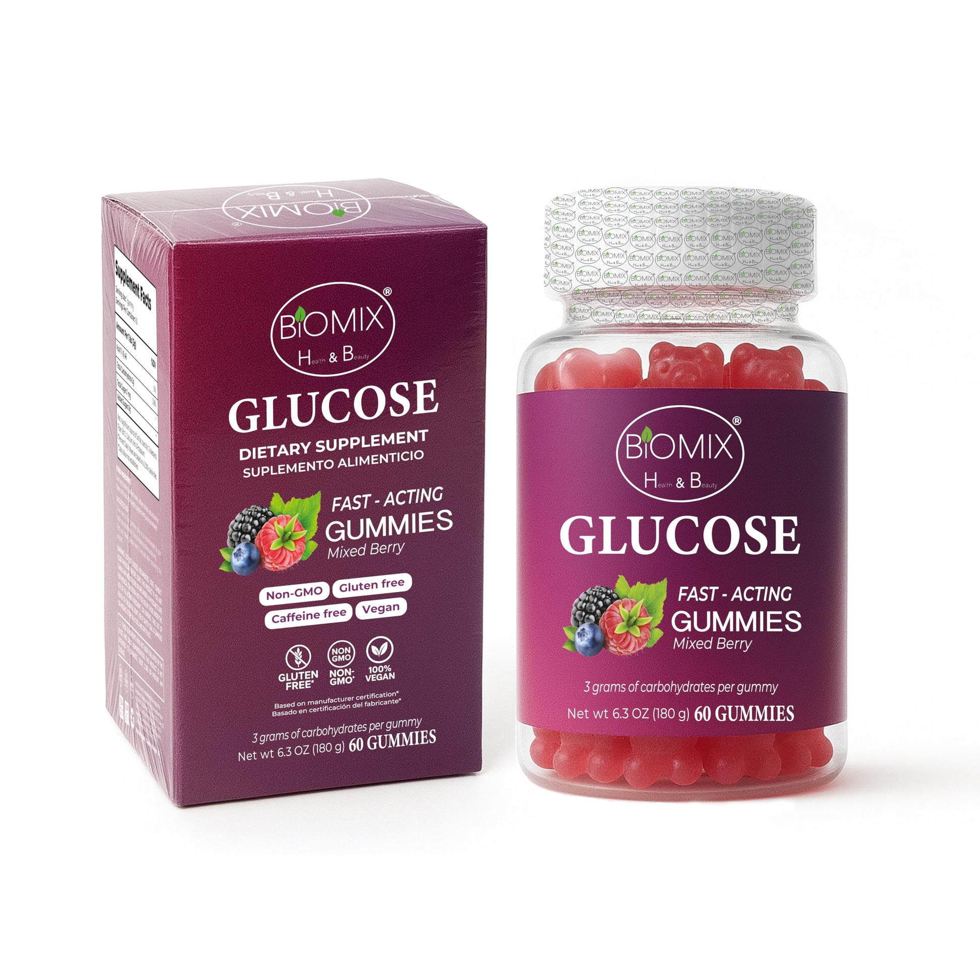 BIOMIX HEALTH & BEAUTY Fast-Acting Glucose Gummies, 60 Count